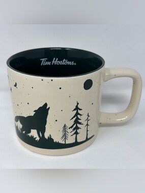 Tim Hortons Cream and Black Wolf Silhouette Mug